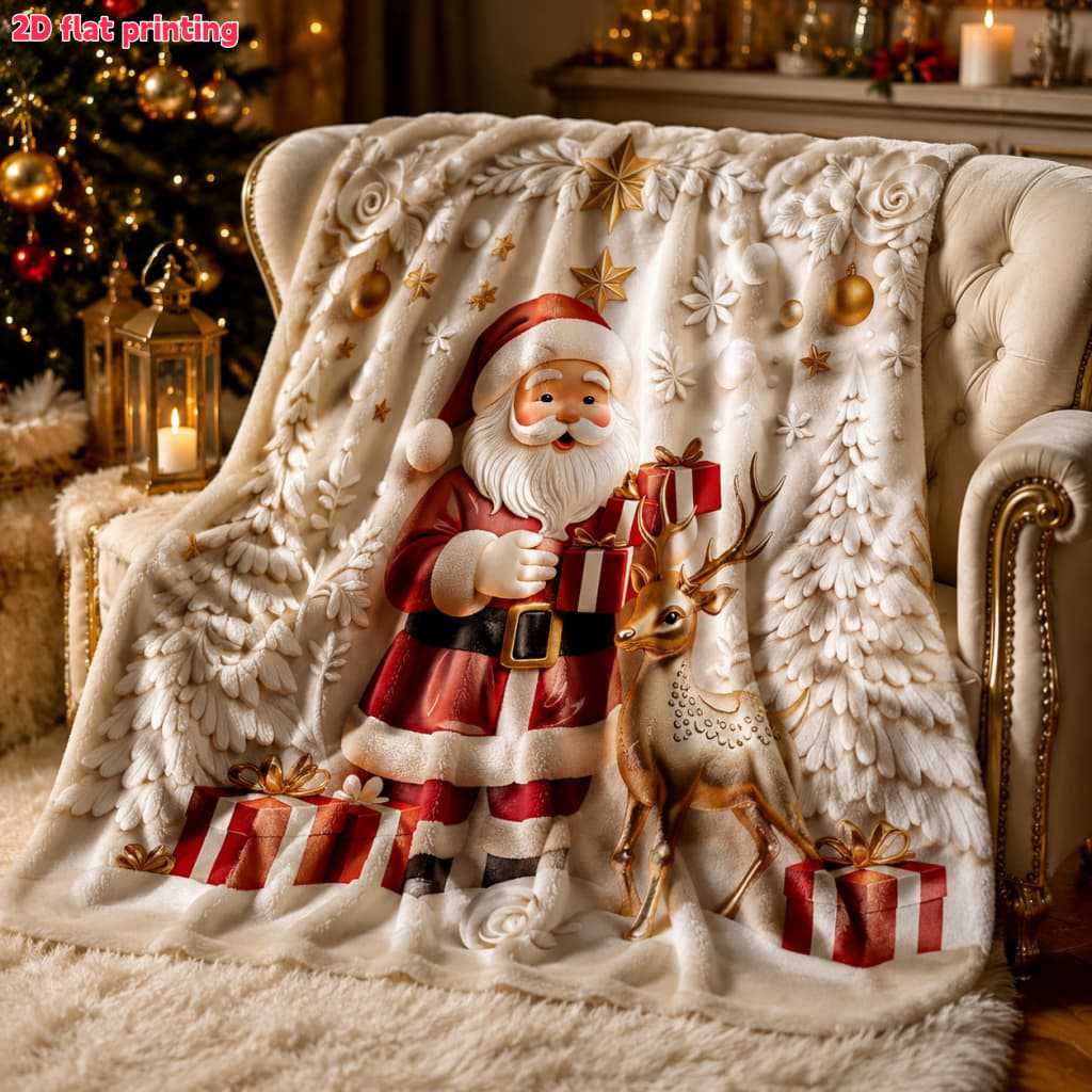Santa & Reindeer Christmas Throw Blanket