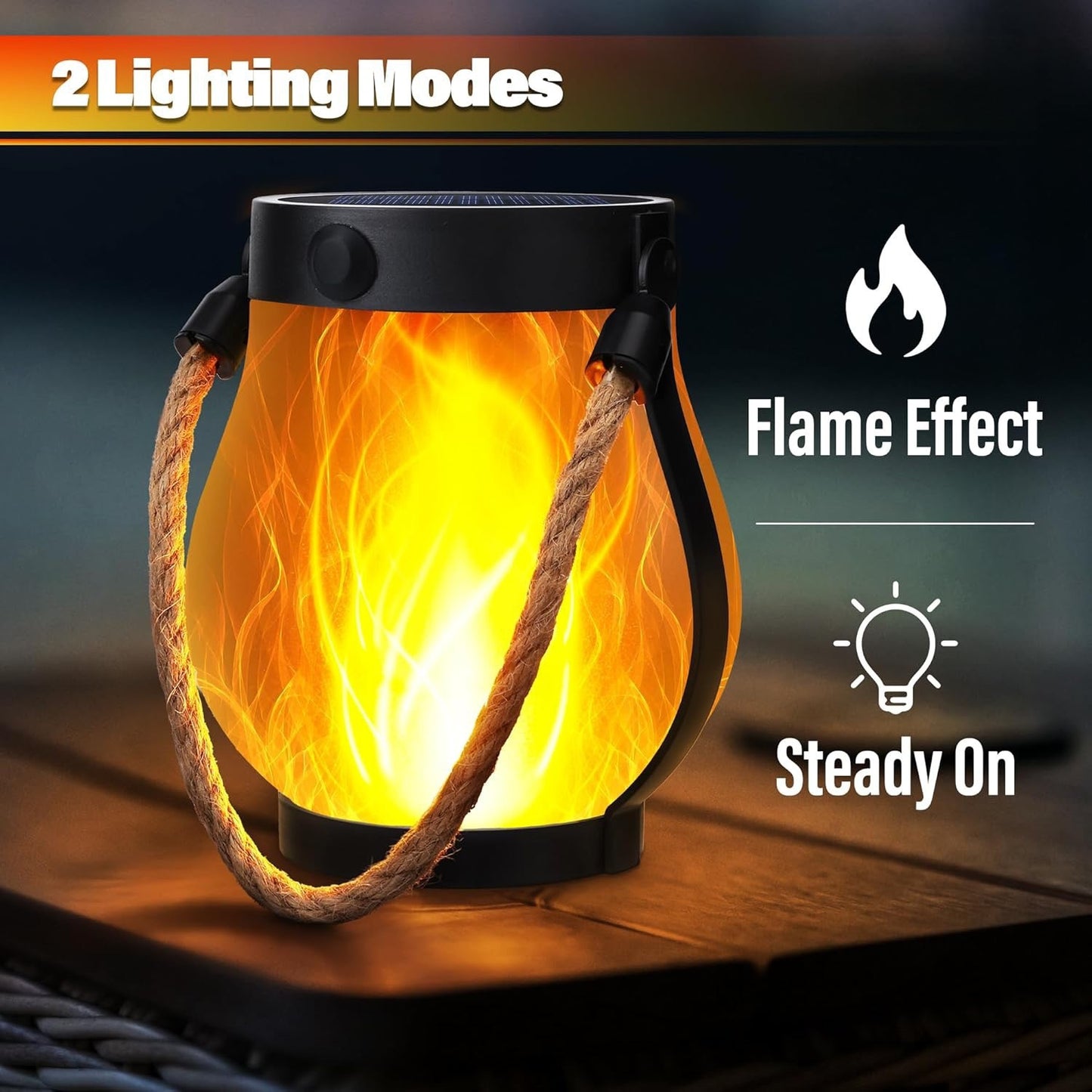 Solar Flame Rope Lantern Mason Jar Garden Decor Outdoor Camping USB Light