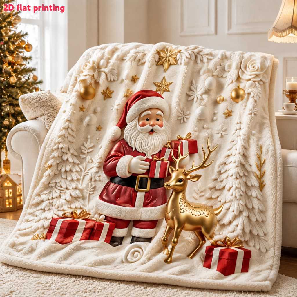 Santa & Reindeer Christmas Throw Blanket