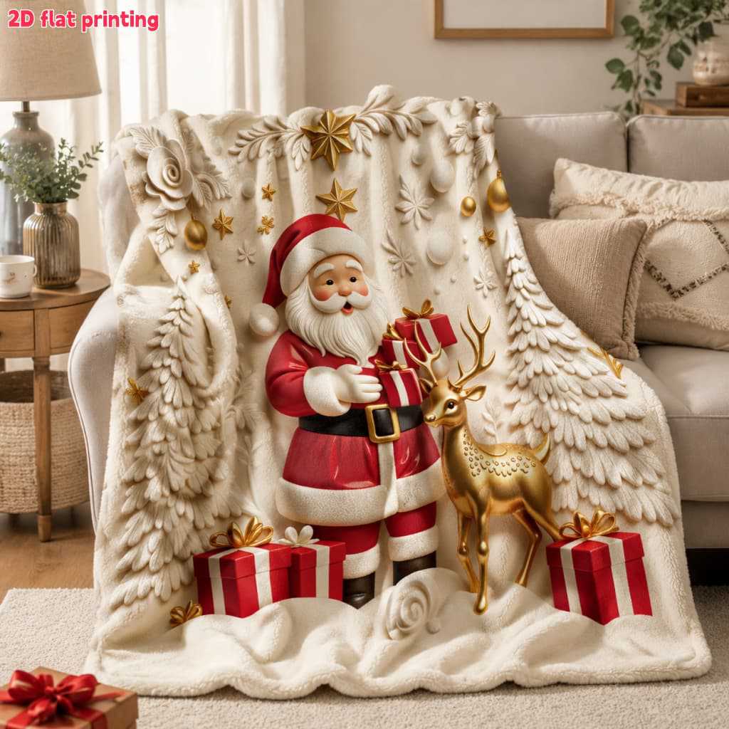 Santa & Reindeer Christmas Throw Blanket