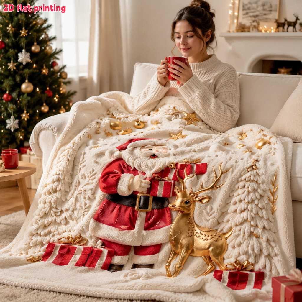 Santa & Reindeer Christmas Throw Blanket