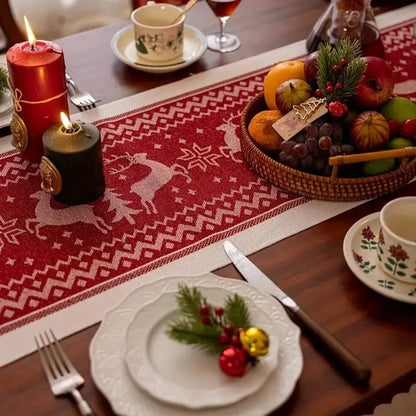 Red Christmas Table Runner & Placemat with Fringe
