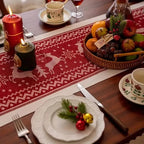 Red Christmas Table Runner & Placemat with Fringe