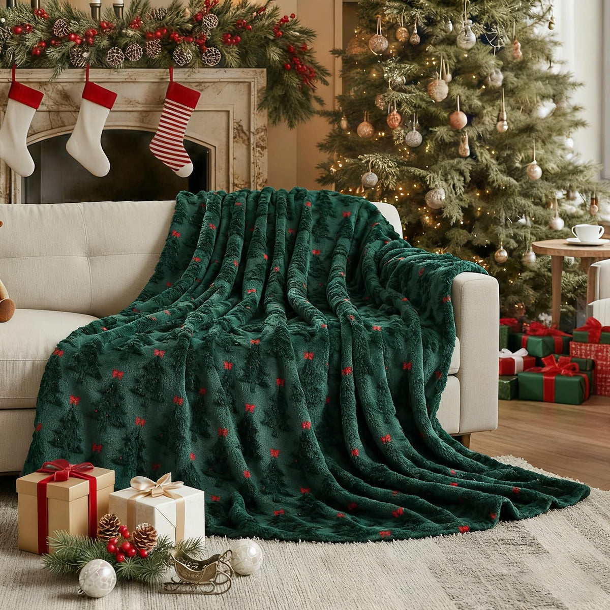 Seasonal Embroidered Plush Throw Blanket
