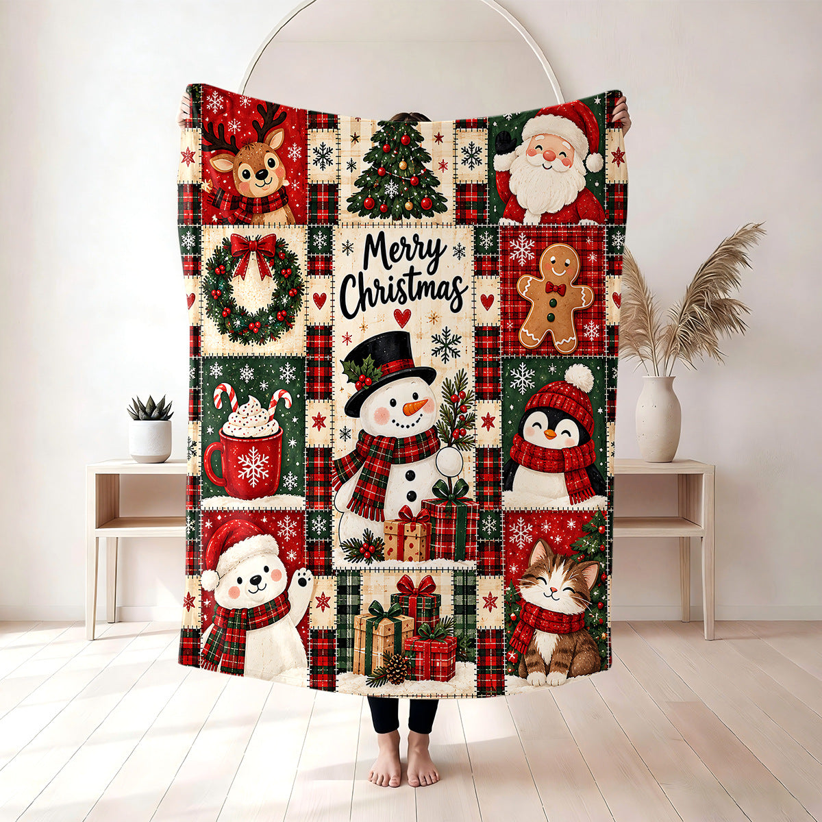 Snowman & Gingerbread Flannel Throw Blanket