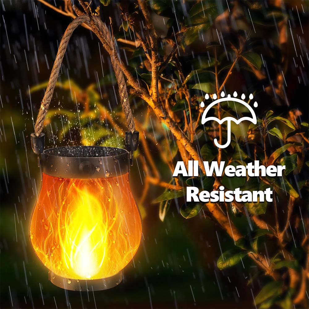 Solar Flame Rope Lantern Mason Jar Garden Decor Outdoor Camping USB Light