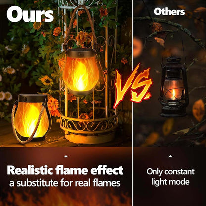 Solar Flame Rope Lantern Mason Jar Garden Decor Outdoor Camping USB Light
