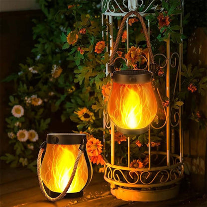 Solar Flame Rope Lantern Mason Jar Garden Decor Outdoor Camping USB Light