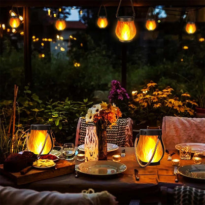 Solar Flame Rope Lantern Mason Jar Garden Decor Outdoor Camping USB Light